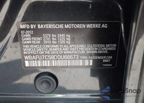 2013 BMW 535I xDrive from USA, damaged, VIN WBAFU7C58DDU66673
